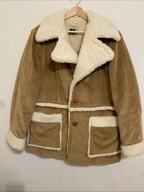 70s William Barry Sherpa-lined 
Shearling Corduroy Men's Coat Brown
42 Rancher